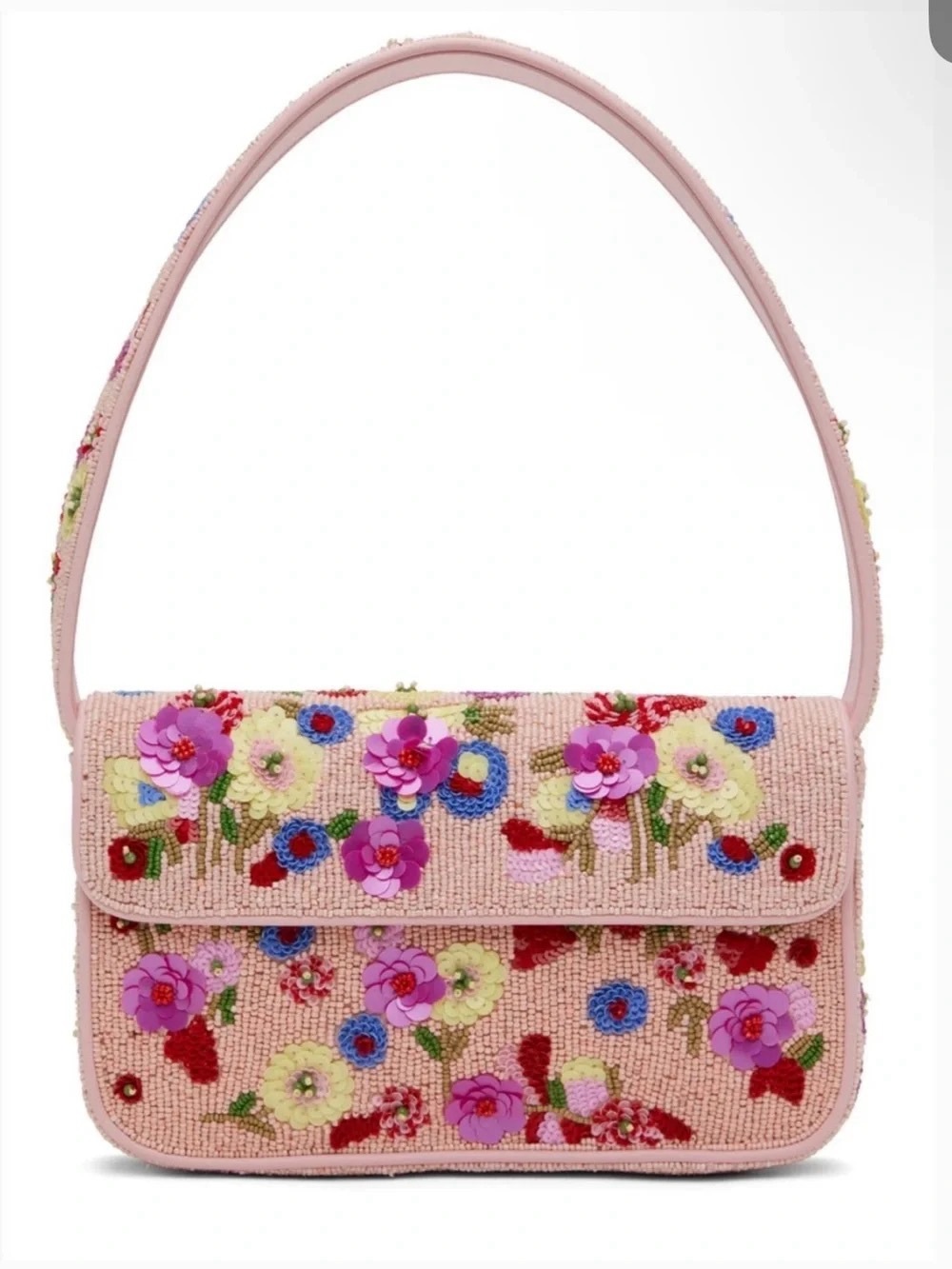 STAUD Tommy Pink Floral Beaded Shoulder Bag - Picture 1 of 11